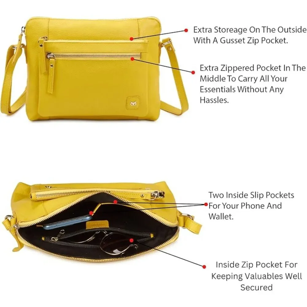 Women Yellow Imported Leather Polyester Soft Pebbled Crossbody Shoulder Bag